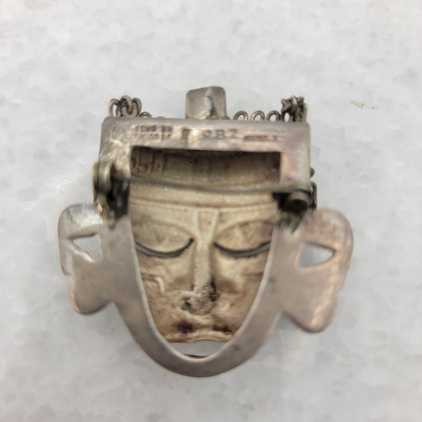 925 Mexico Sterling Aztec Mask Brooch