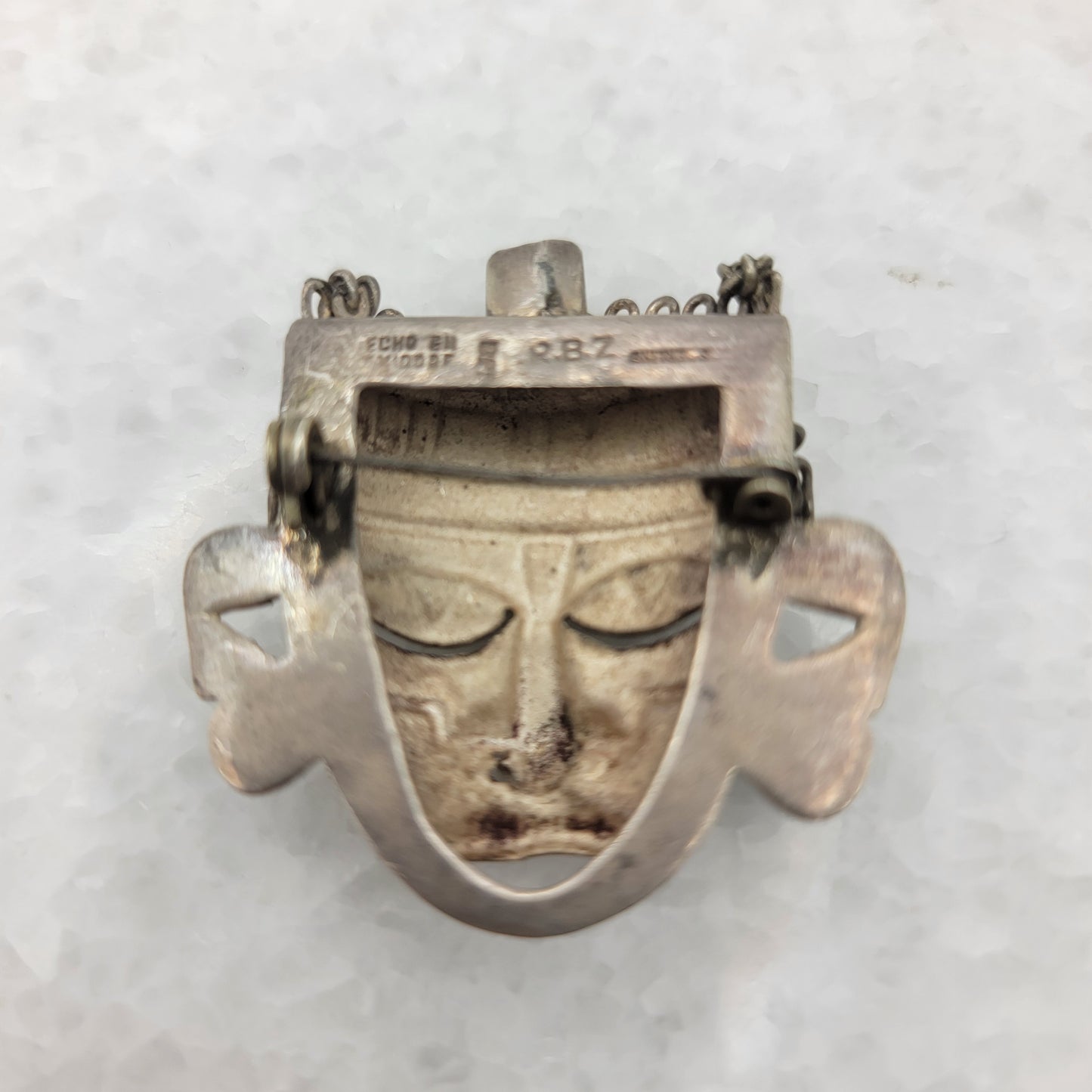 925 Mexico Sterling Aztec Mask Brooch