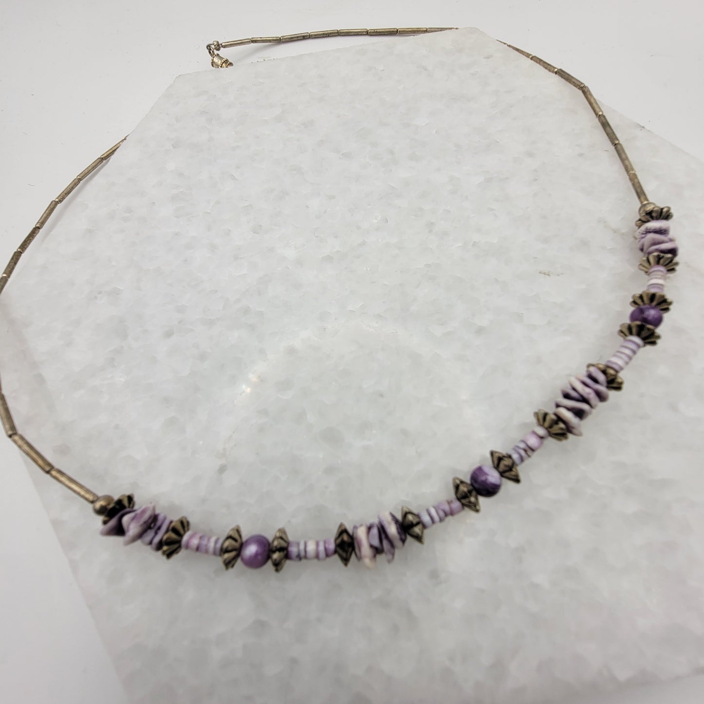 Liquid Silver Purple Beaded Necklace