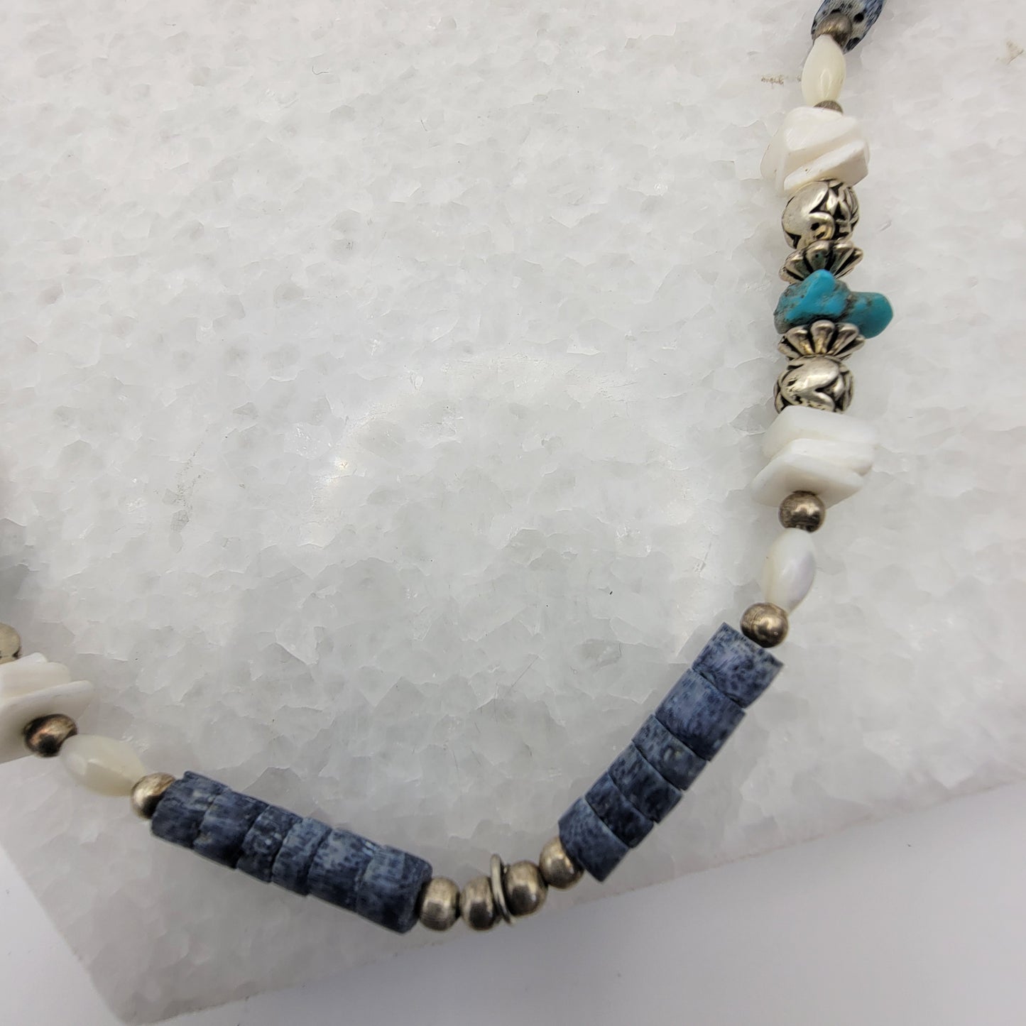 Liquid Silver Sodalite Turquoise and Shell Necklace