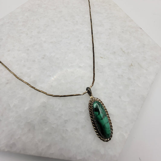 Thomas Tso Navajo Liquid Silver Sterling Malachite Pendant Necklace