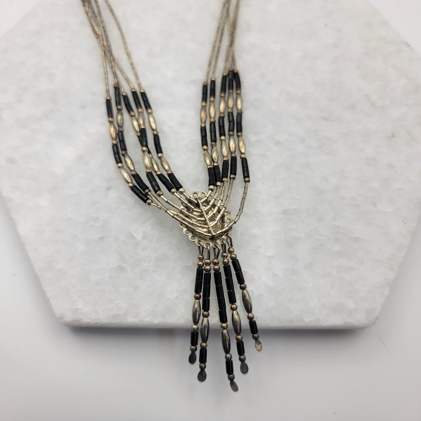 Navajo Liquid Silver Sterling Onyx Necklace