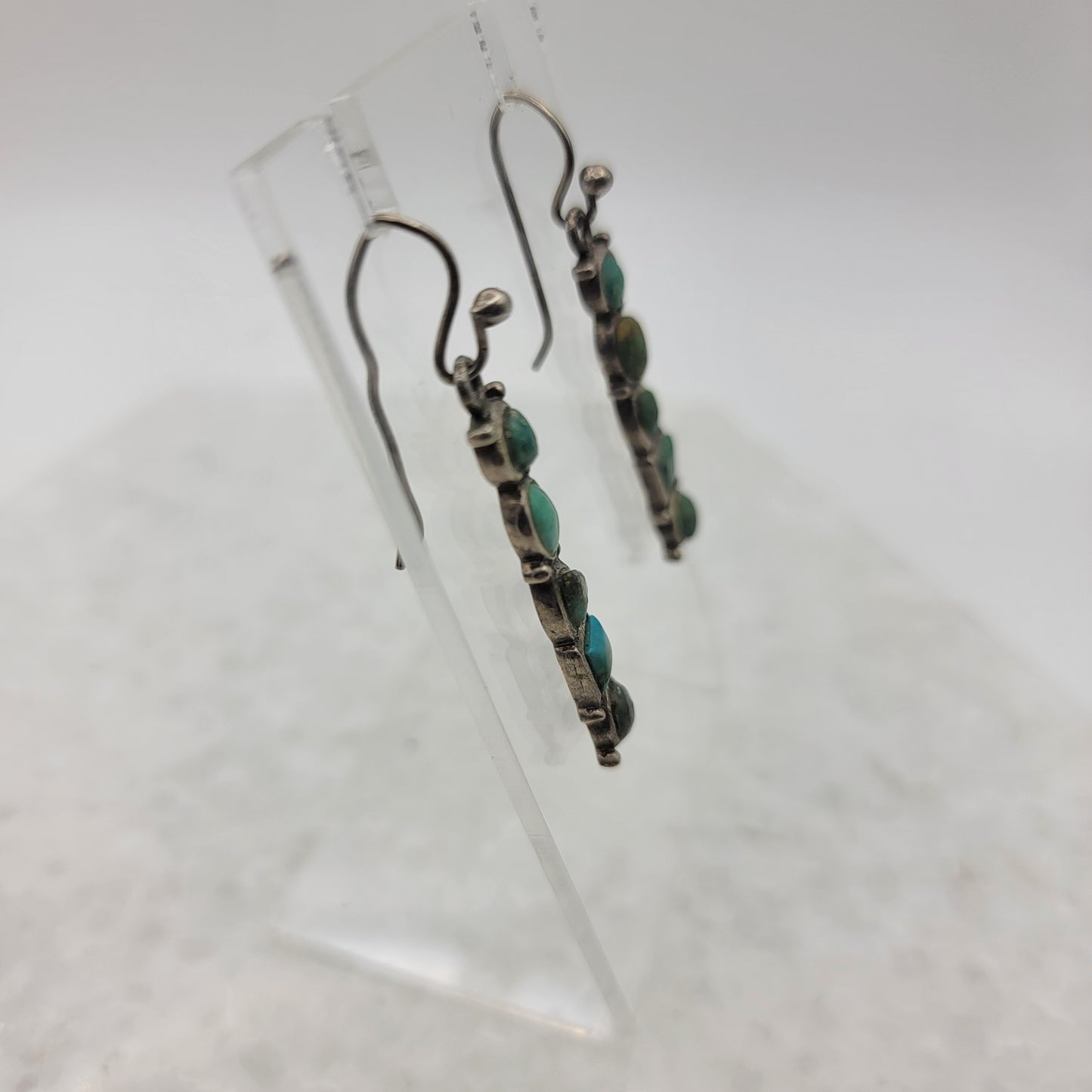 925 Sterling Silver and Turquoise Bar Dangle Earrings