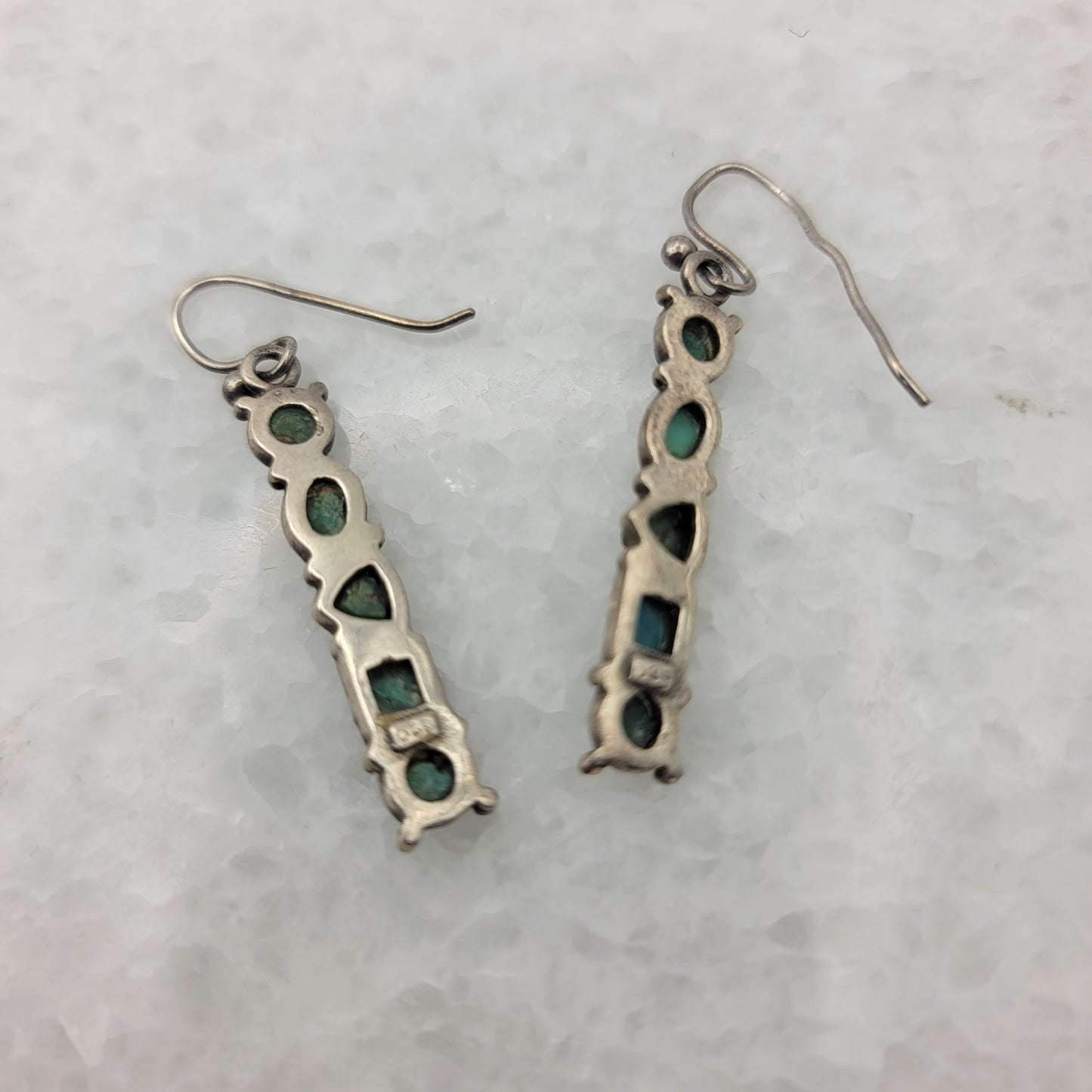 925 Sterling Silver and Turquoise Bar Dangle Earrings