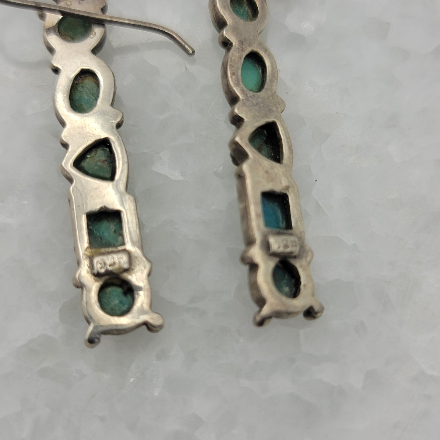 925 Sterling Silver and Turquoise Bar Dangle Earrings