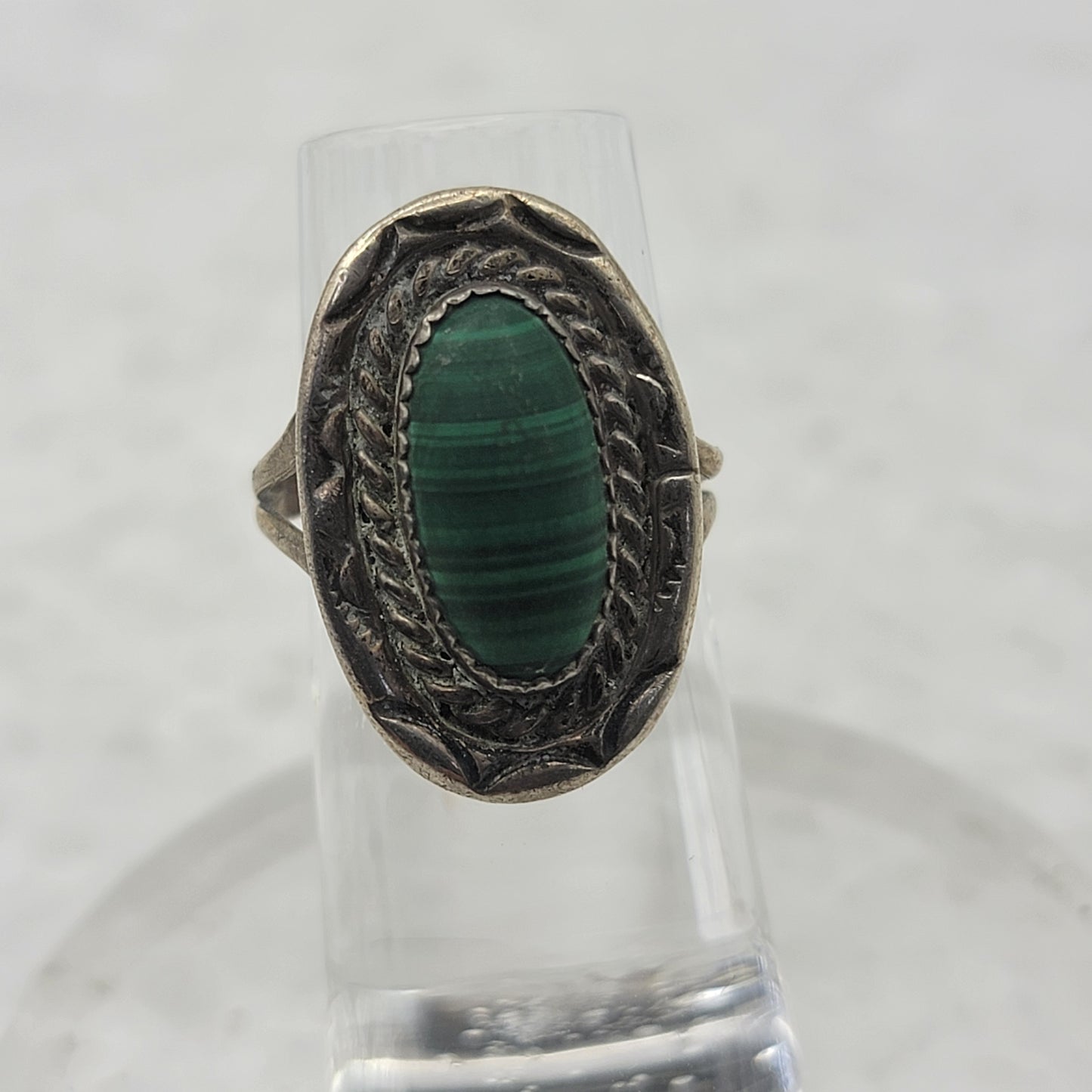 Sterling Silver Malachite Ring Size 4