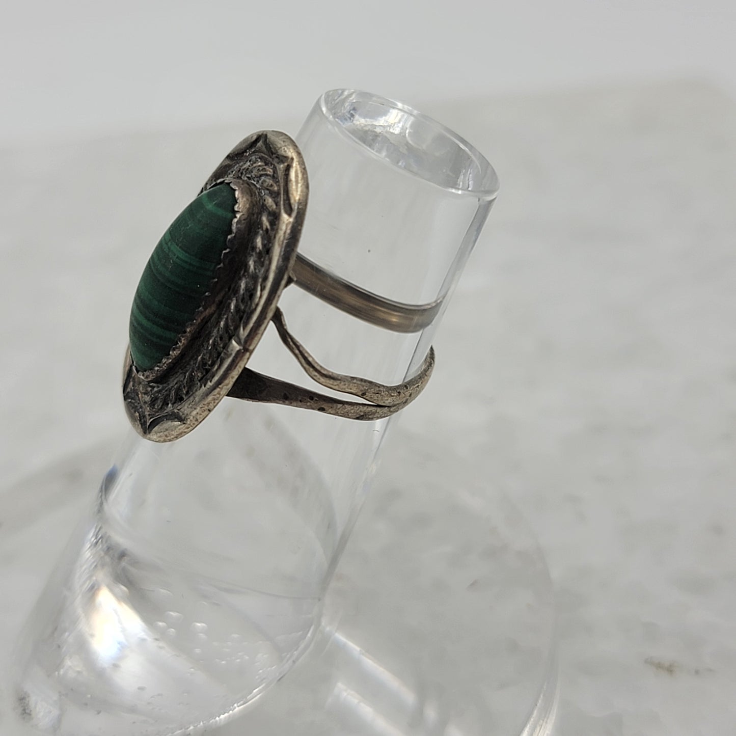 Sterling Silver Malachite Ring Size 4