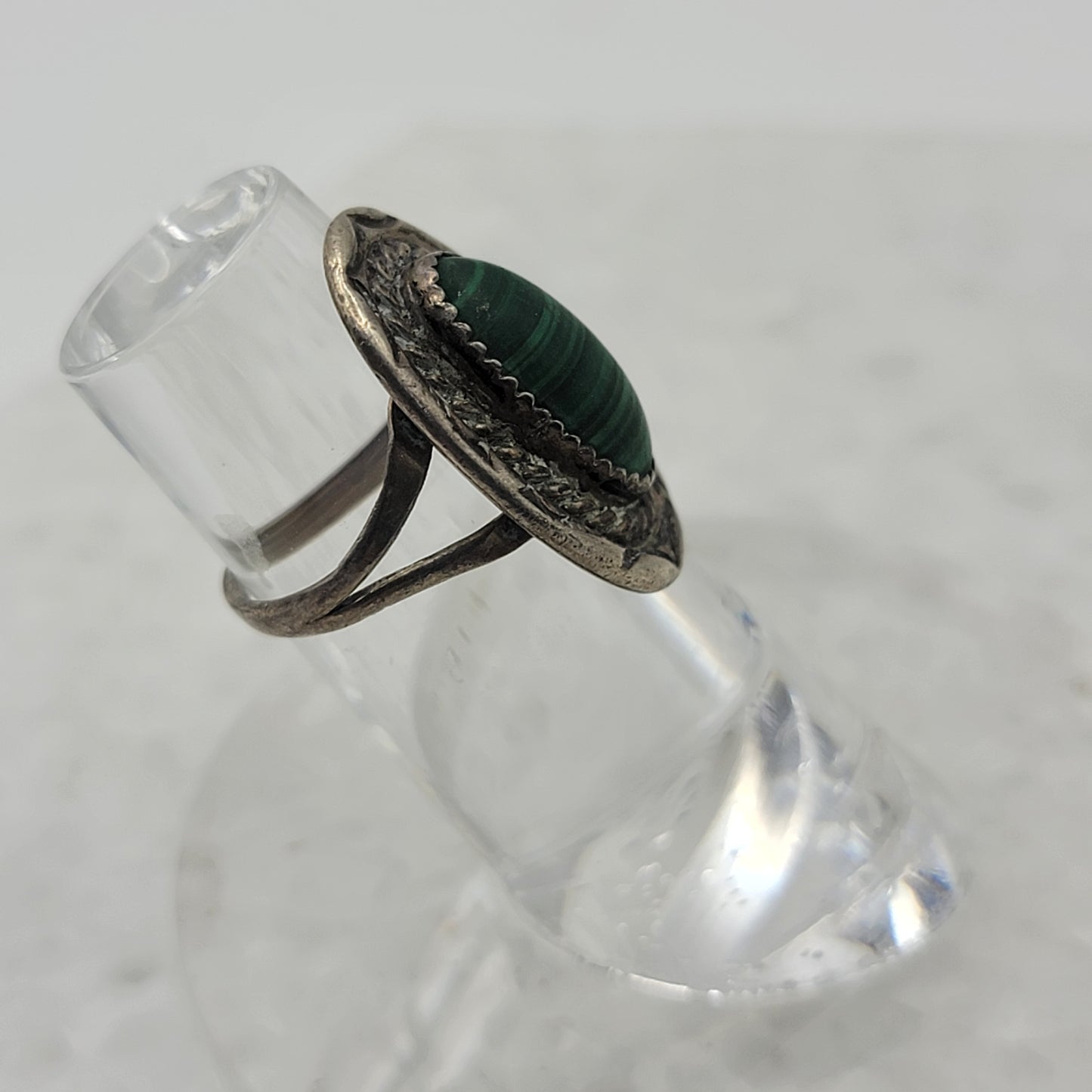 Sterling Silver Malachite Ring Size 4