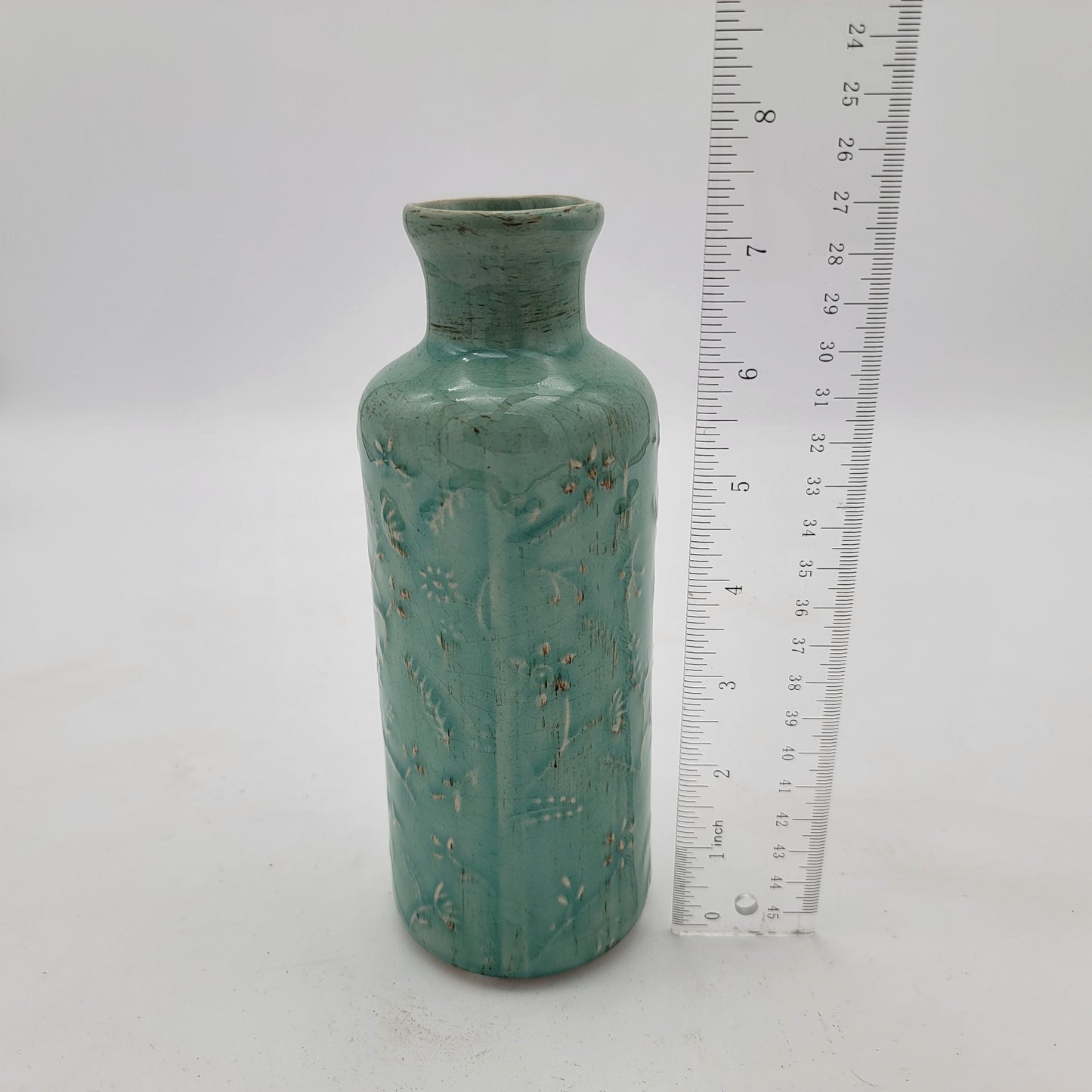 Green Textured Art Pottery Vase