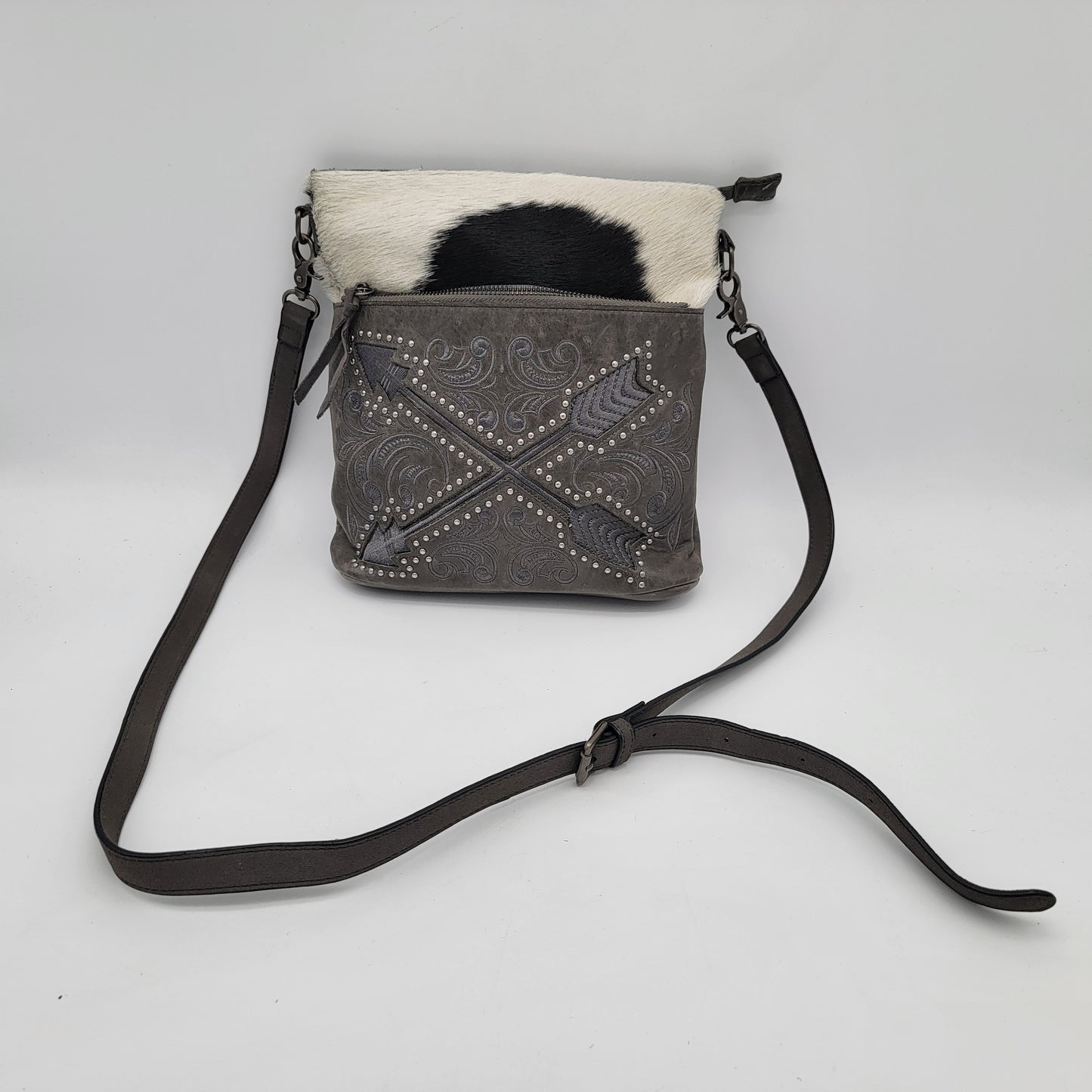 Gray Genuine Leather Crossbody Bag