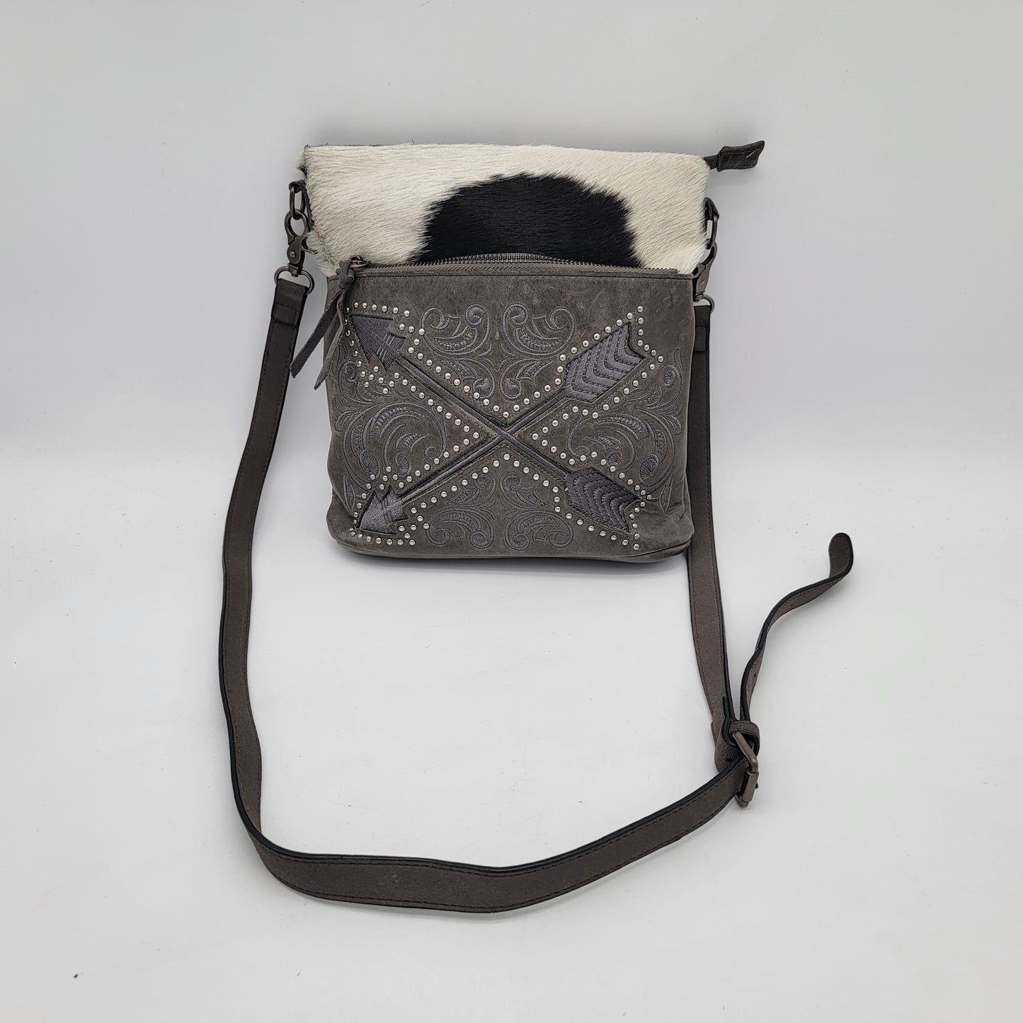 Gray Genuine Leather Crossbody Bag