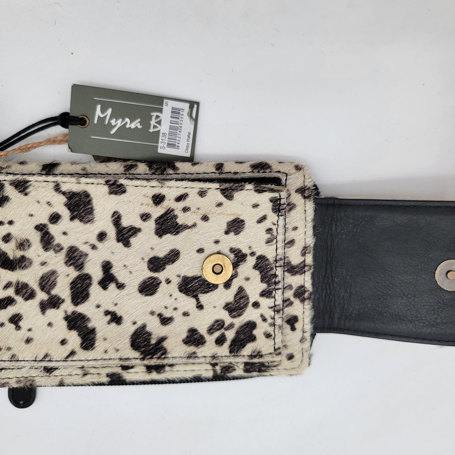 Myra Bag Wallet Black and White Cow Print