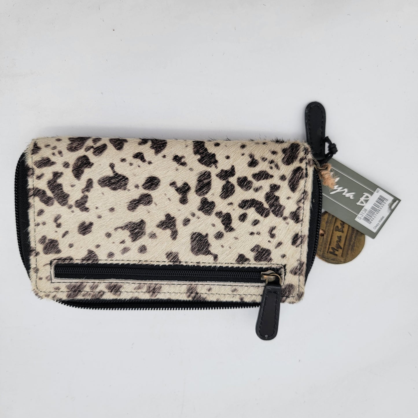 Myra Bag Wallet Black and White Cow Print