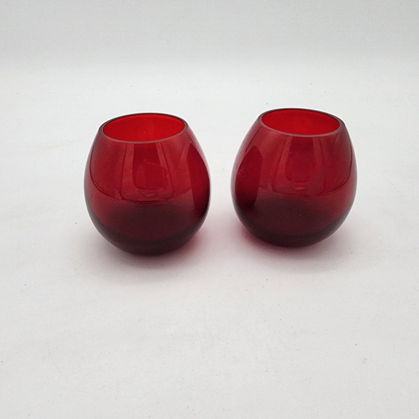 Pair of Ruby Red Stemless Wine Glasses