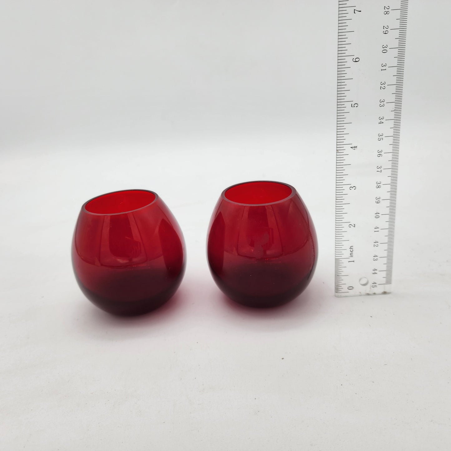 Pair of Ruby Red Stemless Wine Glasses