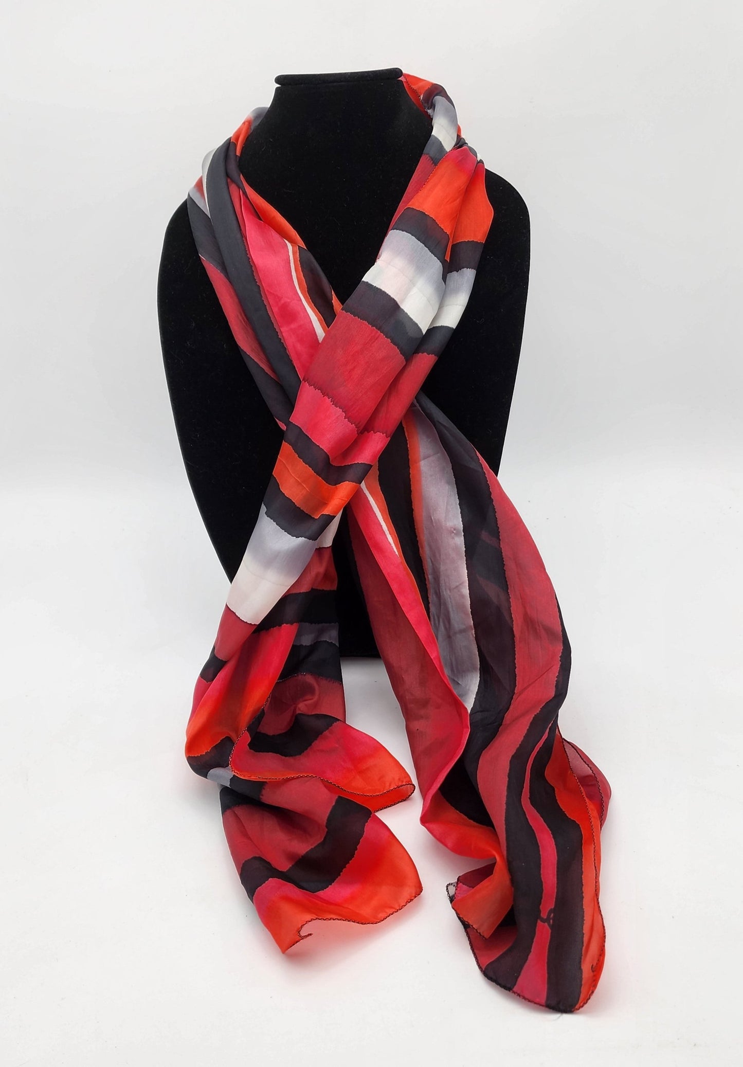 Red Black and White Striped Scarf