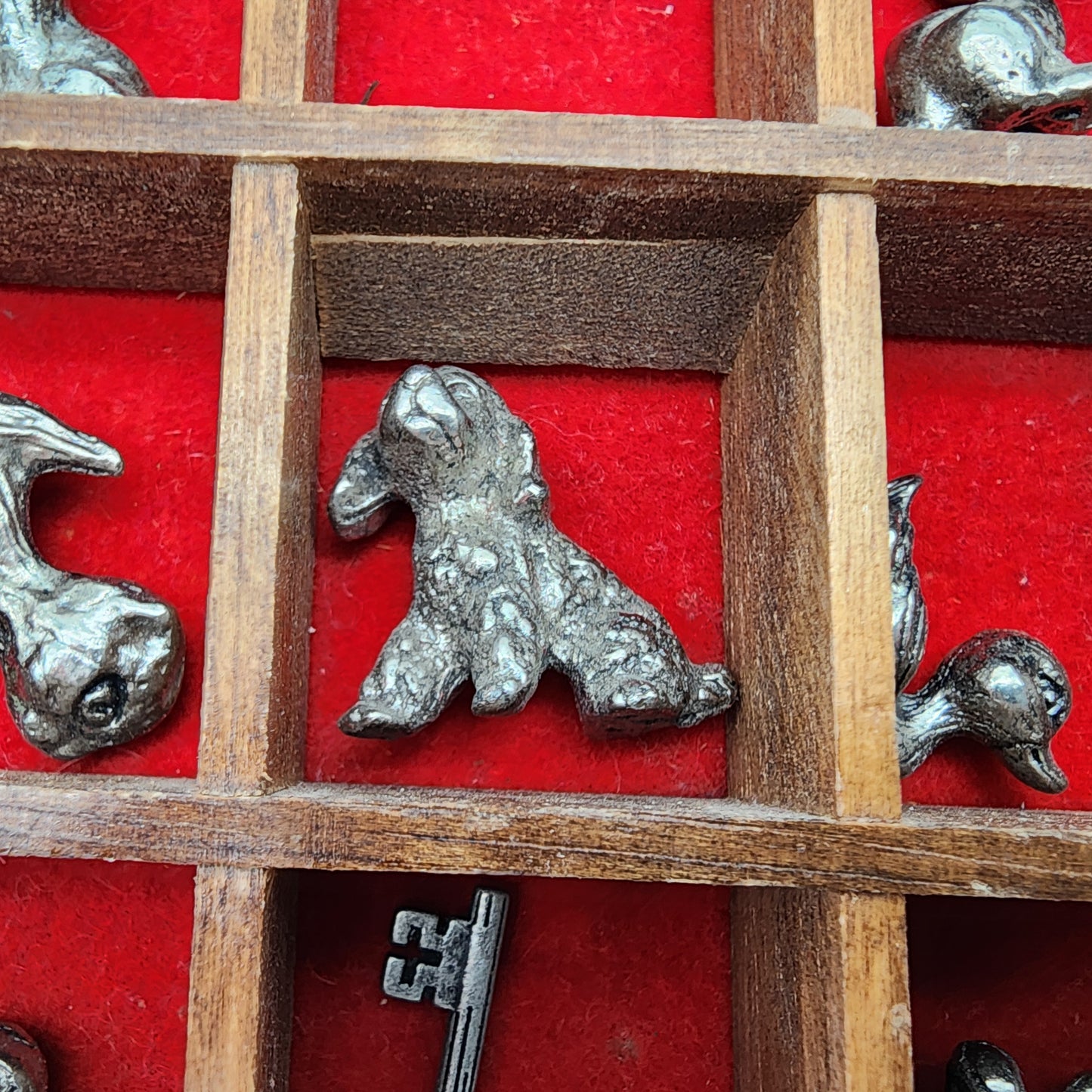 Set of Miniature Pewter Figures in House Shadowbox