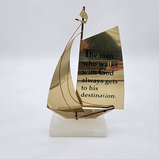 Brass Sailboat with Scripture on Marble Base