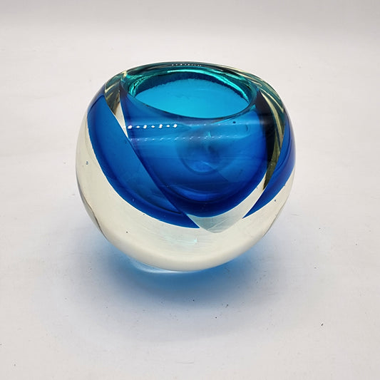 Blue Sommerso Glass Votive Candle Holder