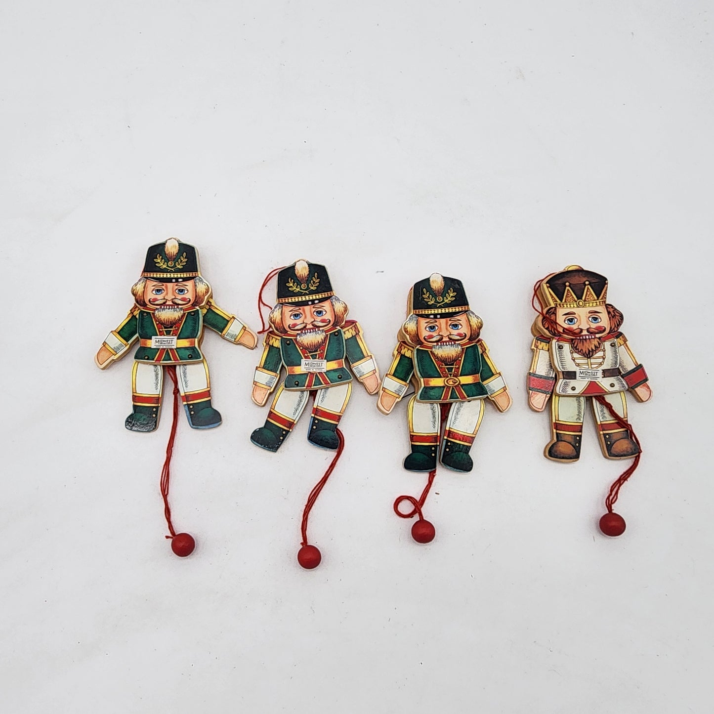 Vintage Wooden Pull String Puppet Christmas Ornaments Set of 4 Soldiers