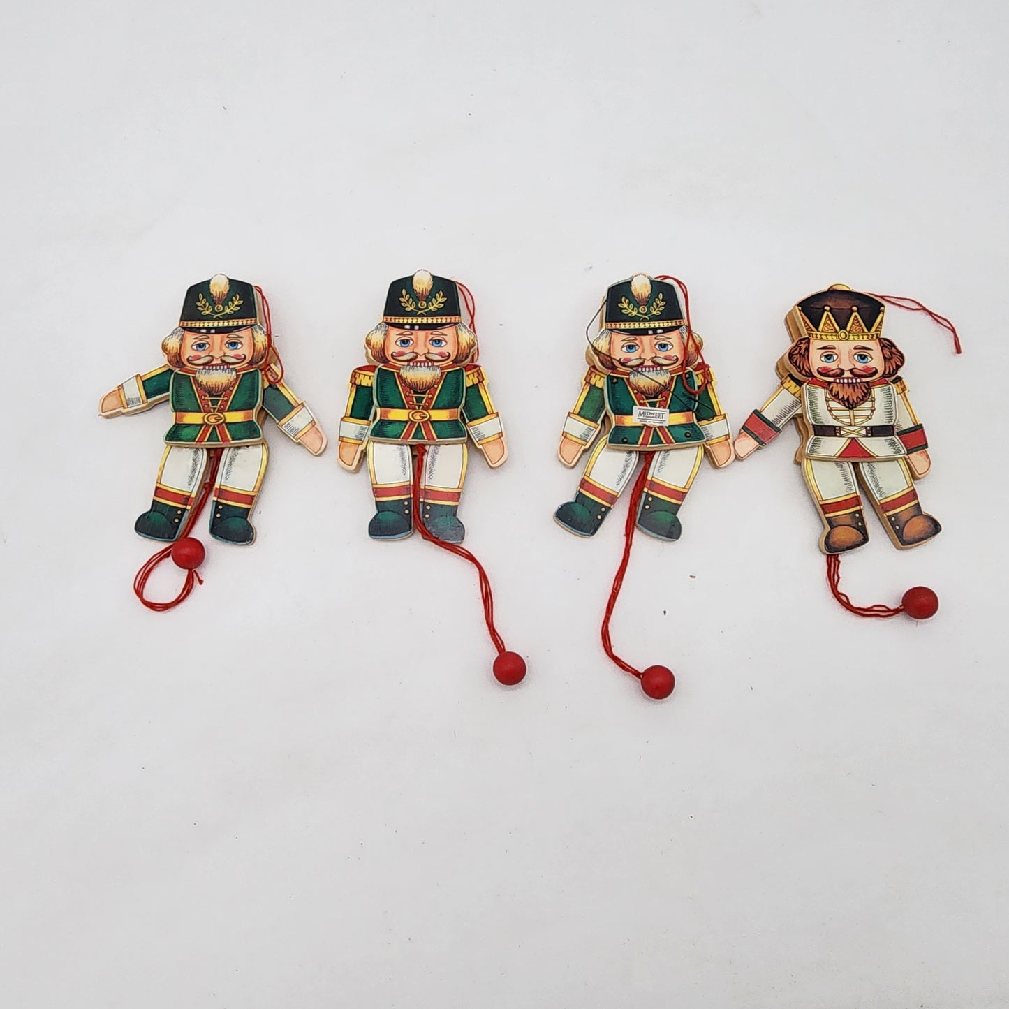 Vintage Wooden Pull String Puppet Christmas Ornaments Set of 4 Soldiers