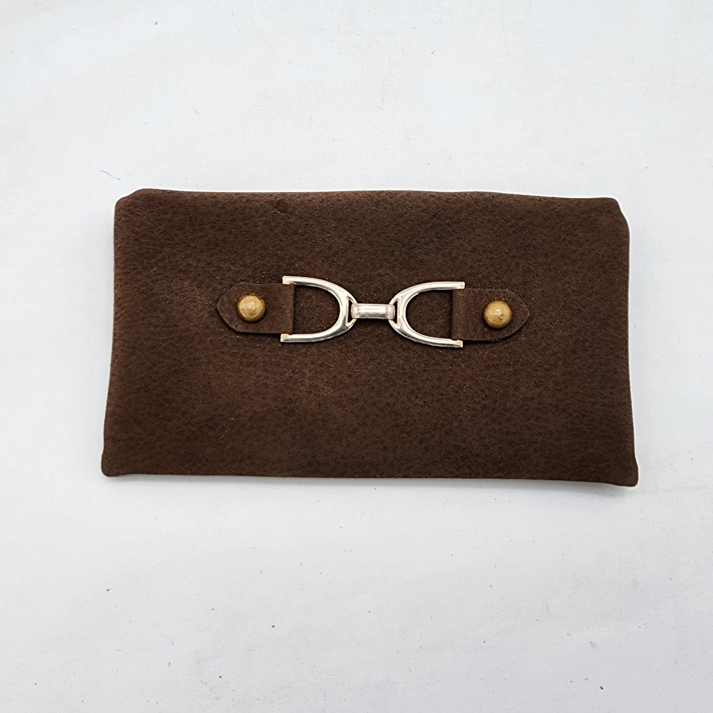 Suede Clutch with Horse Bit Design