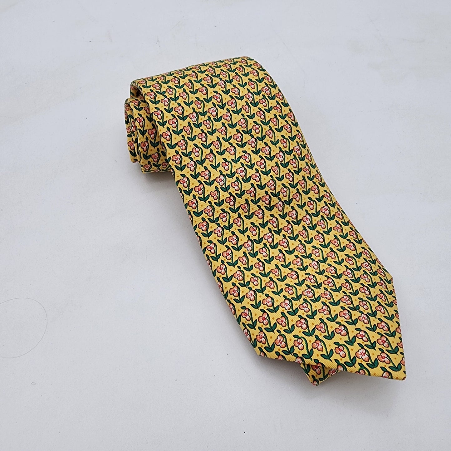 Hermes Paris 100% Silk Tie Yellow Floral