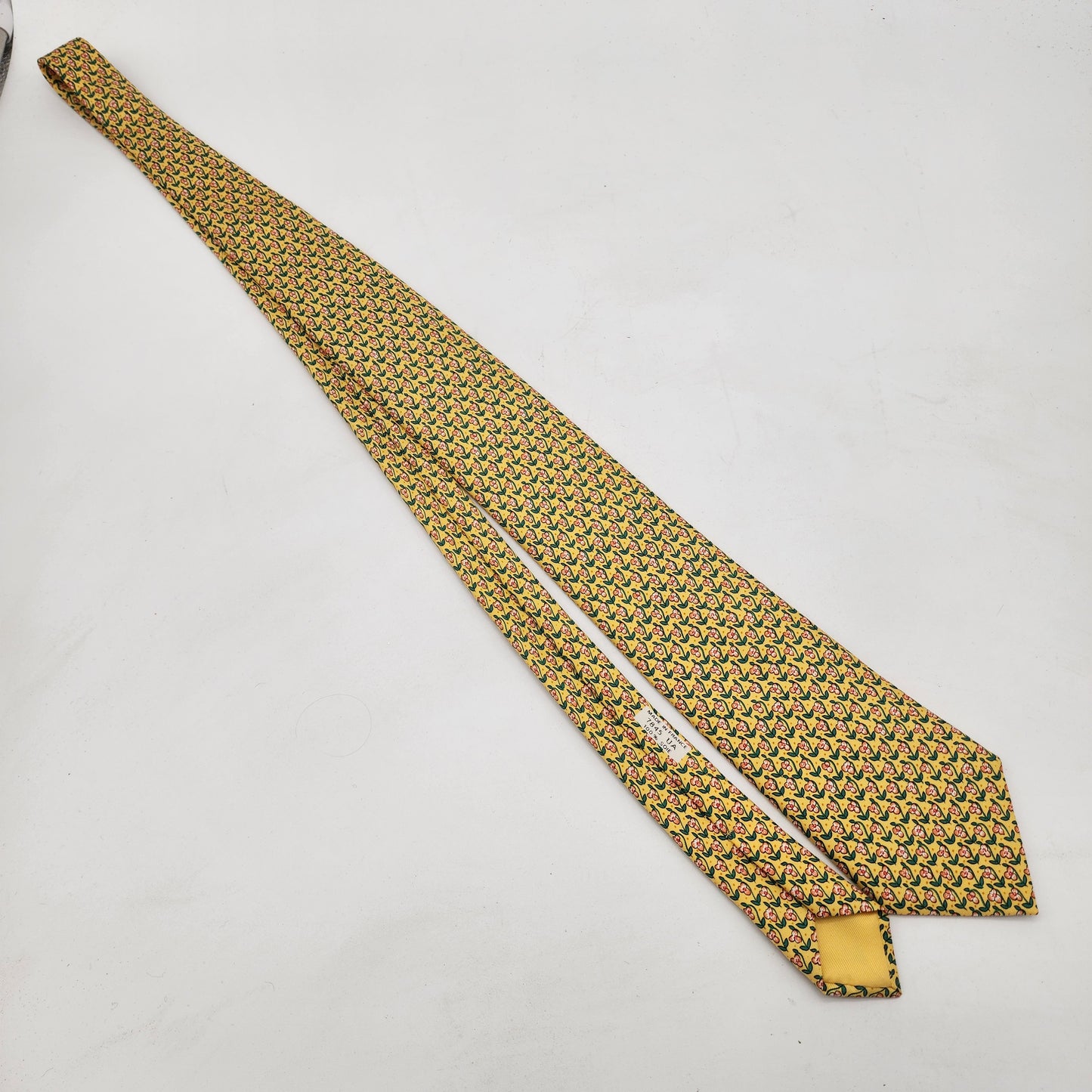 Hermes Paris 100% Silk Tie Yellow Floral