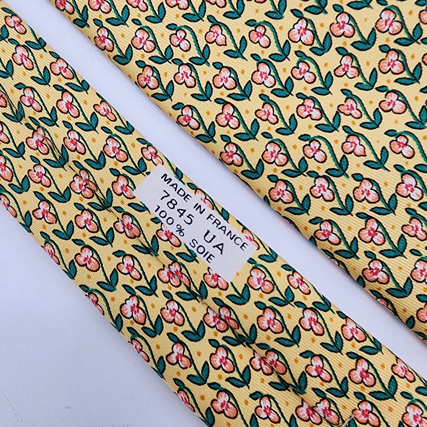 Hermes Paris 100% Silk Tie Yellow Floral