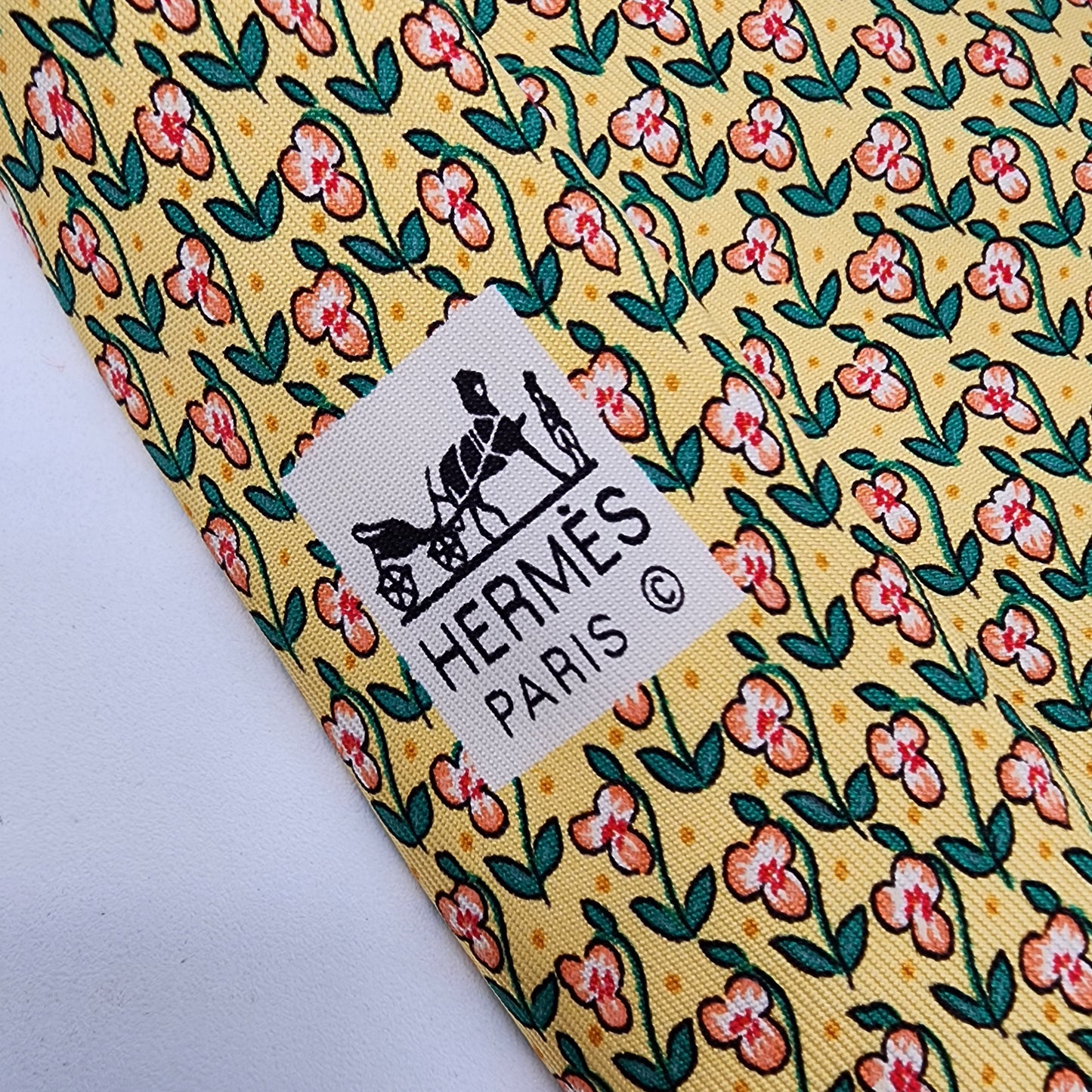 Hermes Paris 100% Silk Tie Yellow Floral