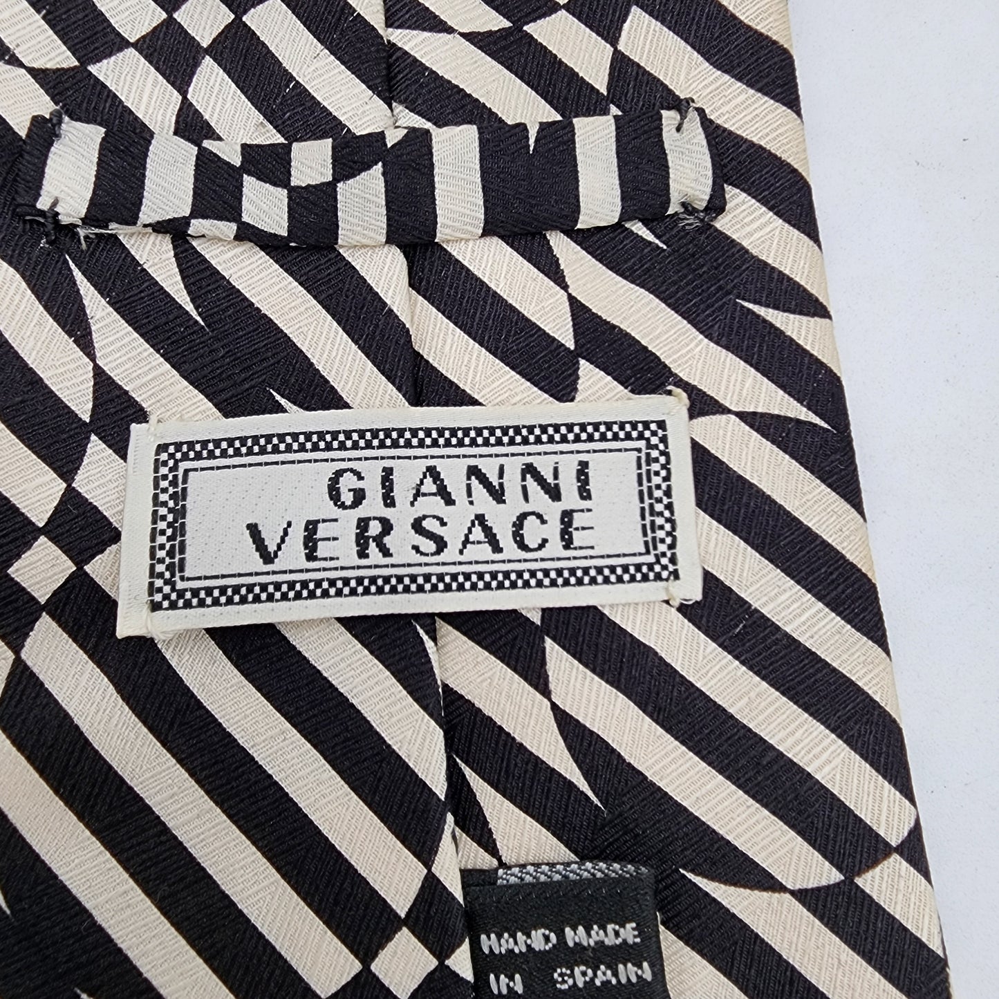 Gianni Versace 100% Silk Tie Black and White Optical