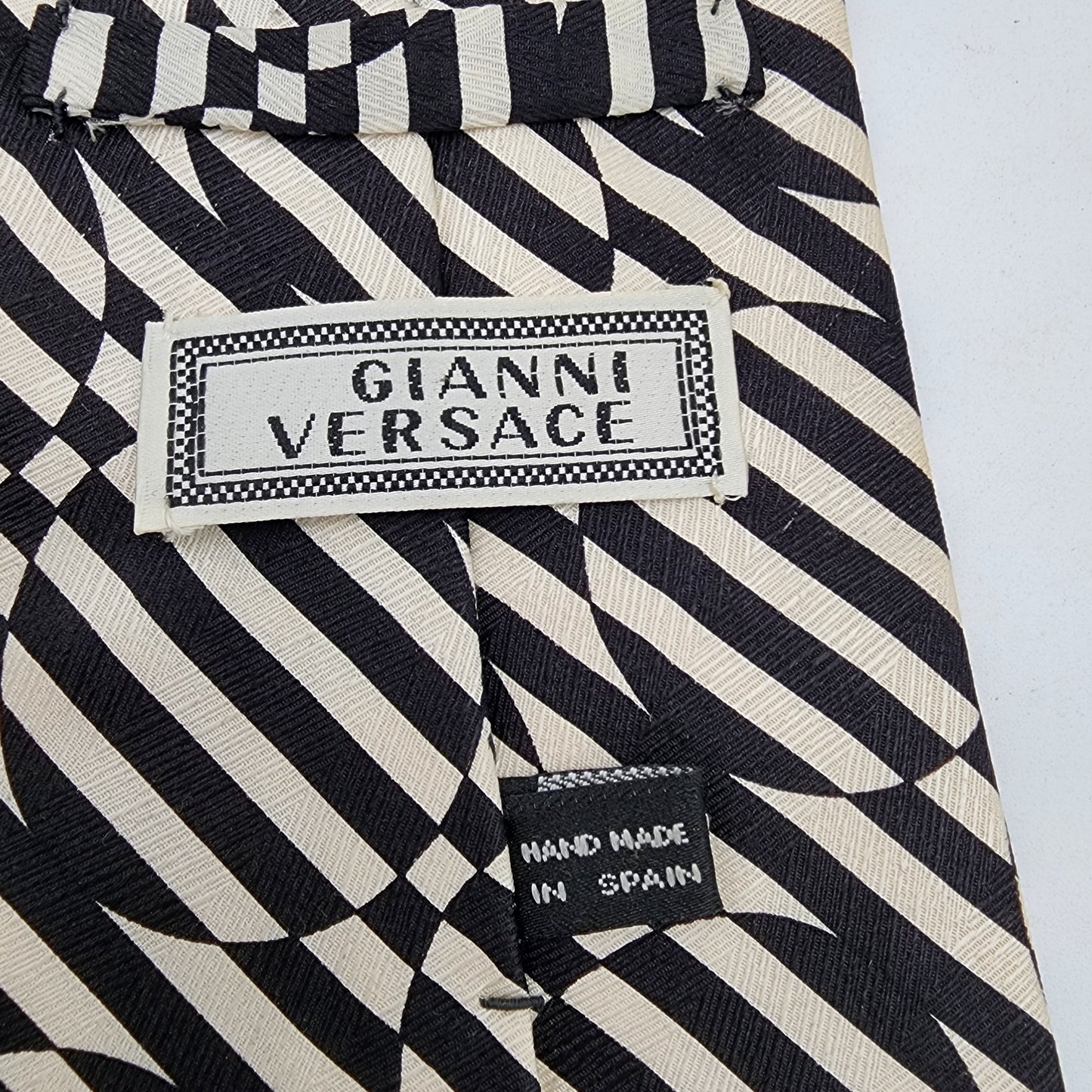 Gianni Versace 100% Silk Tie Black and White Optical