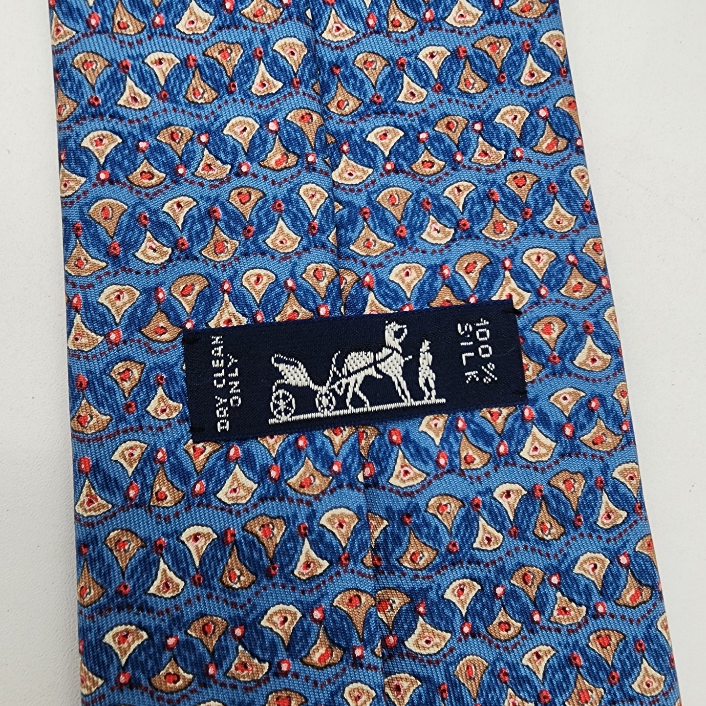 Hermes Paris 100% Silk Tie Blue