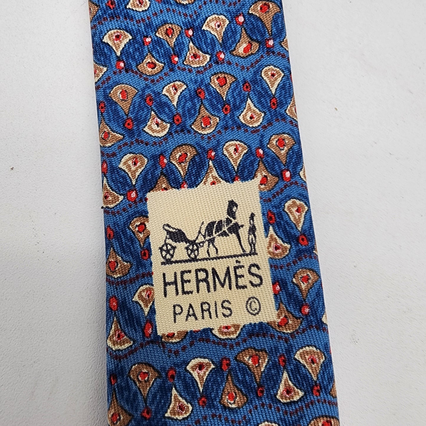 Hermes Paris 100% Silk Tie Blue