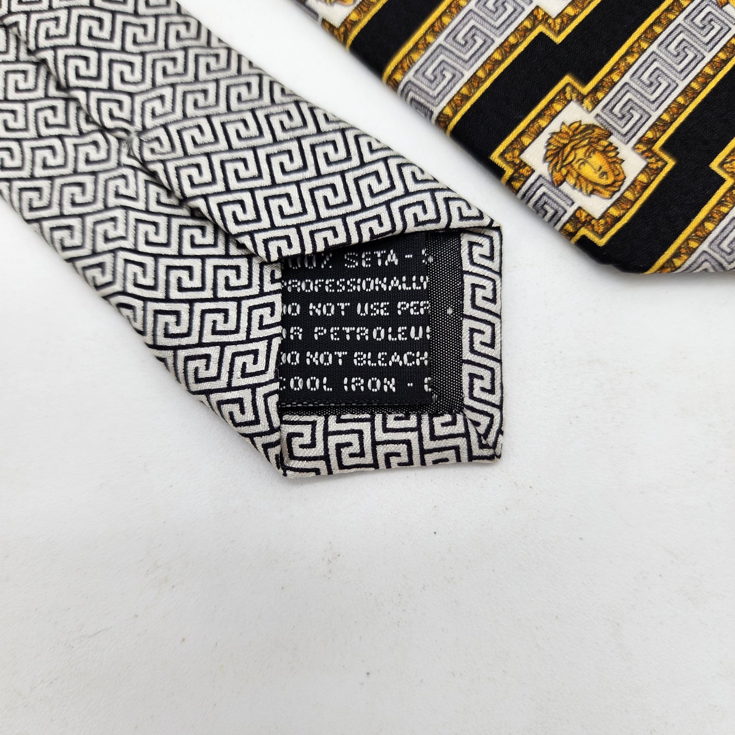 Gianni Versace 100% Silk Tie Black and Gold Greek Key Medusa Head