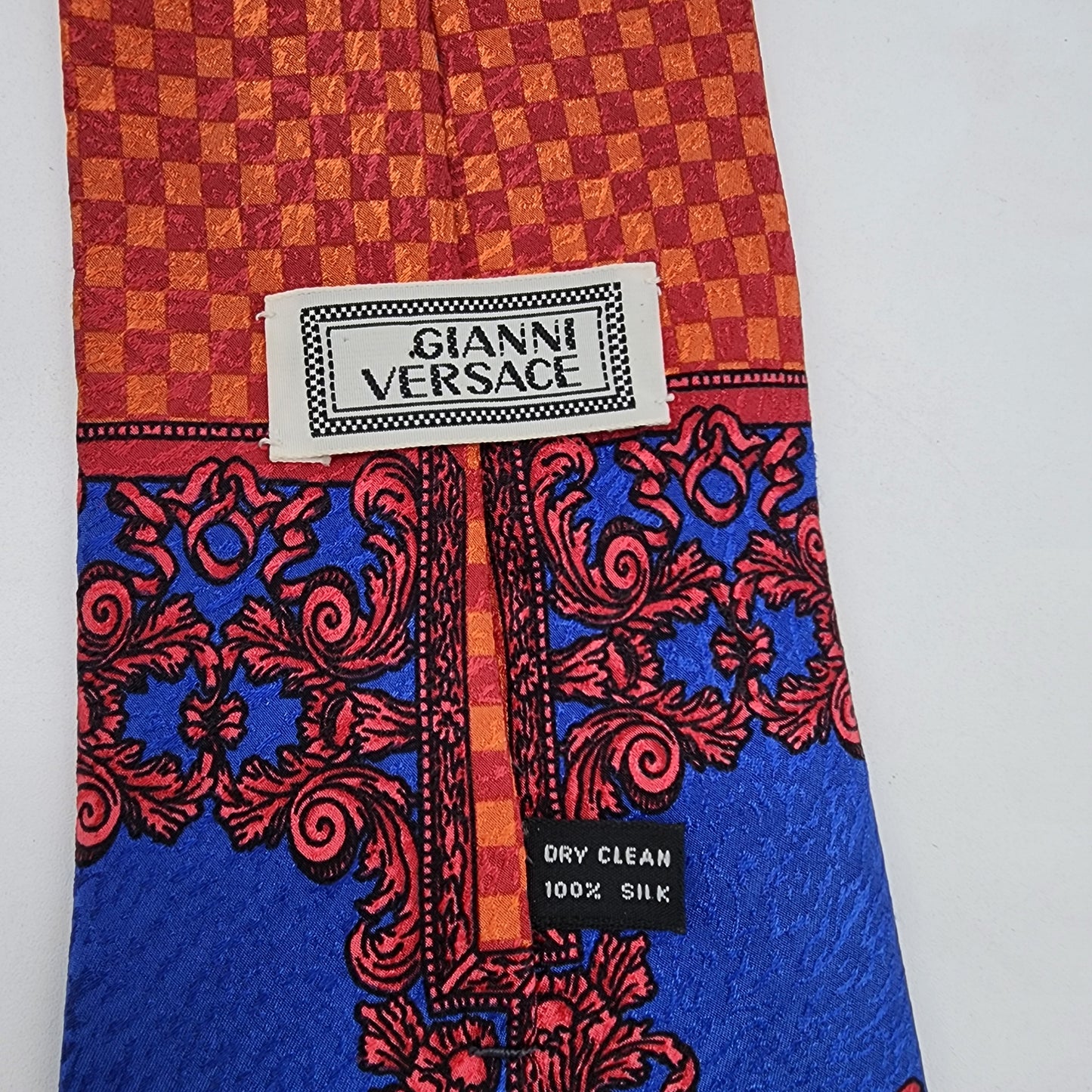 Gianni Versace 100% Silk Tie Blue and Red Leopard Spot Medusa Head