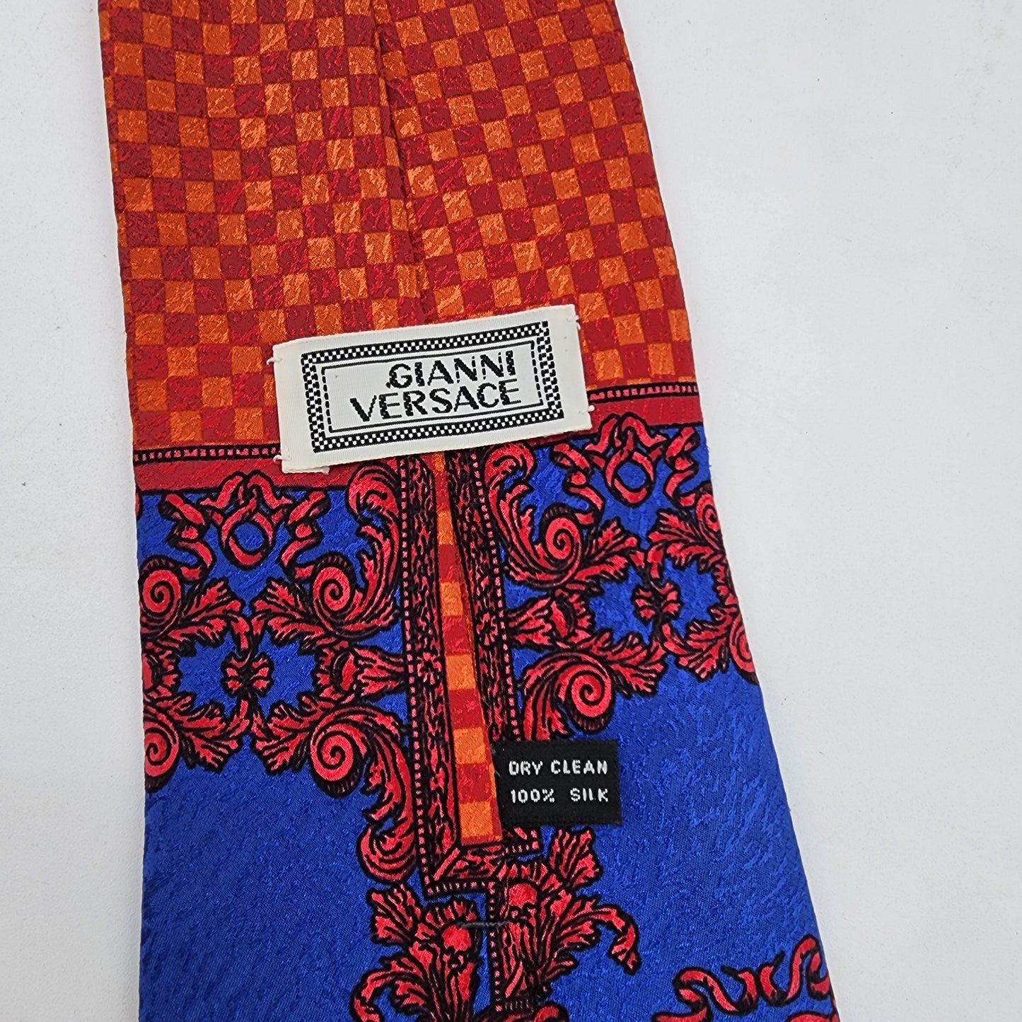 Gianni Versace 100% Silk Tie Blue and Red Leopard Spot Medusa Head