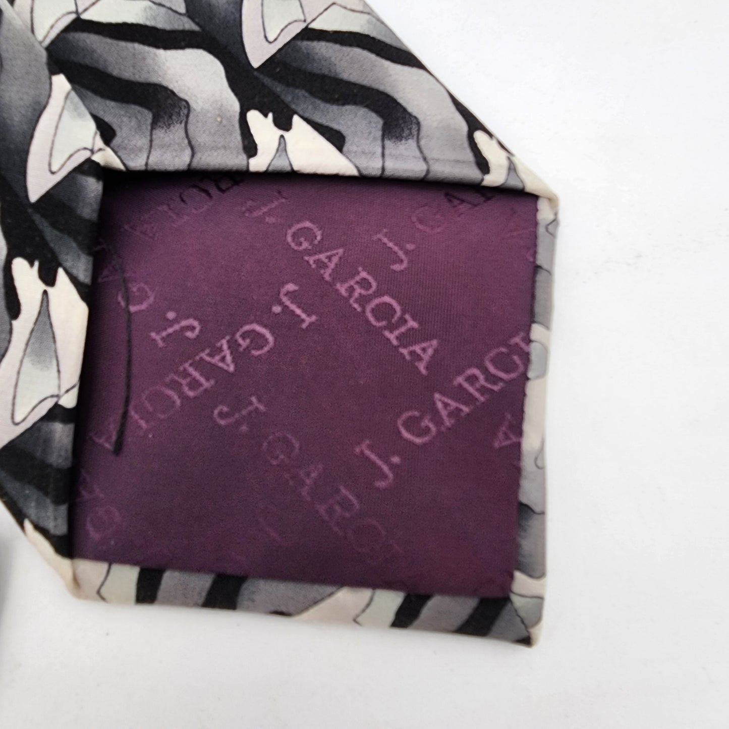 J Garcia 100% Silk Tie Grey and Black