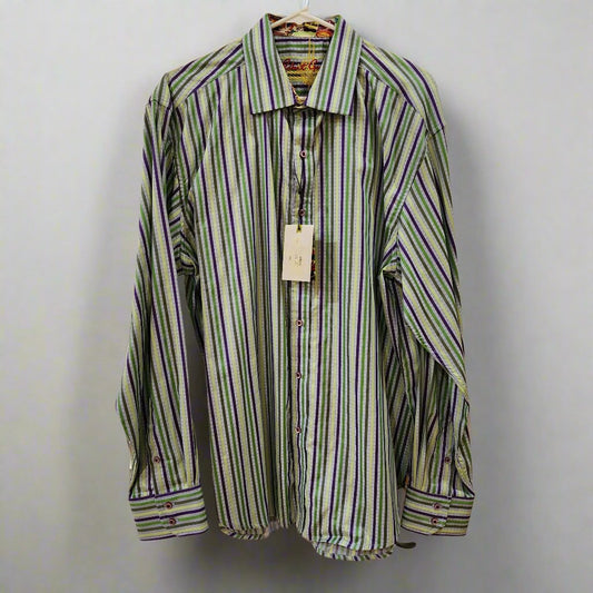 Robert Graham Long Sleeve Shirt Striped Blue and Green NWT