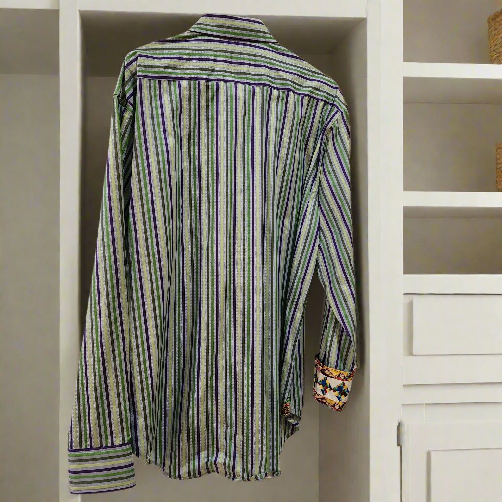 Robert Graham Long Sleeve Shirt Striped Blue and Green NWT