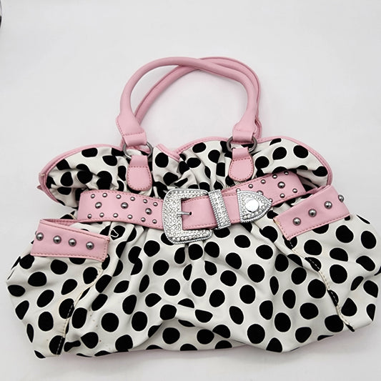 Black and Pink Polka Dot Purse with Rhinestone Buckle - NOTE DESCRIPTION