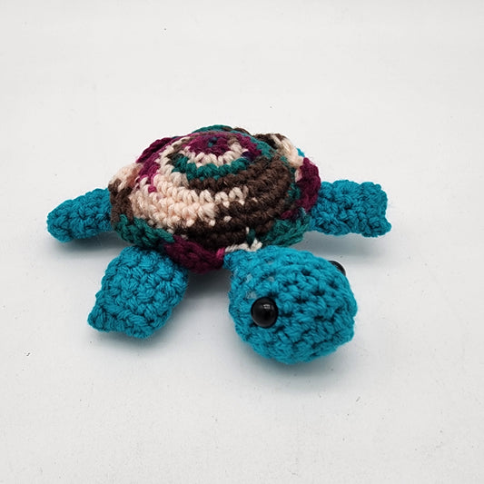 Hand Crocheted Turtle Teal Blue Varigated