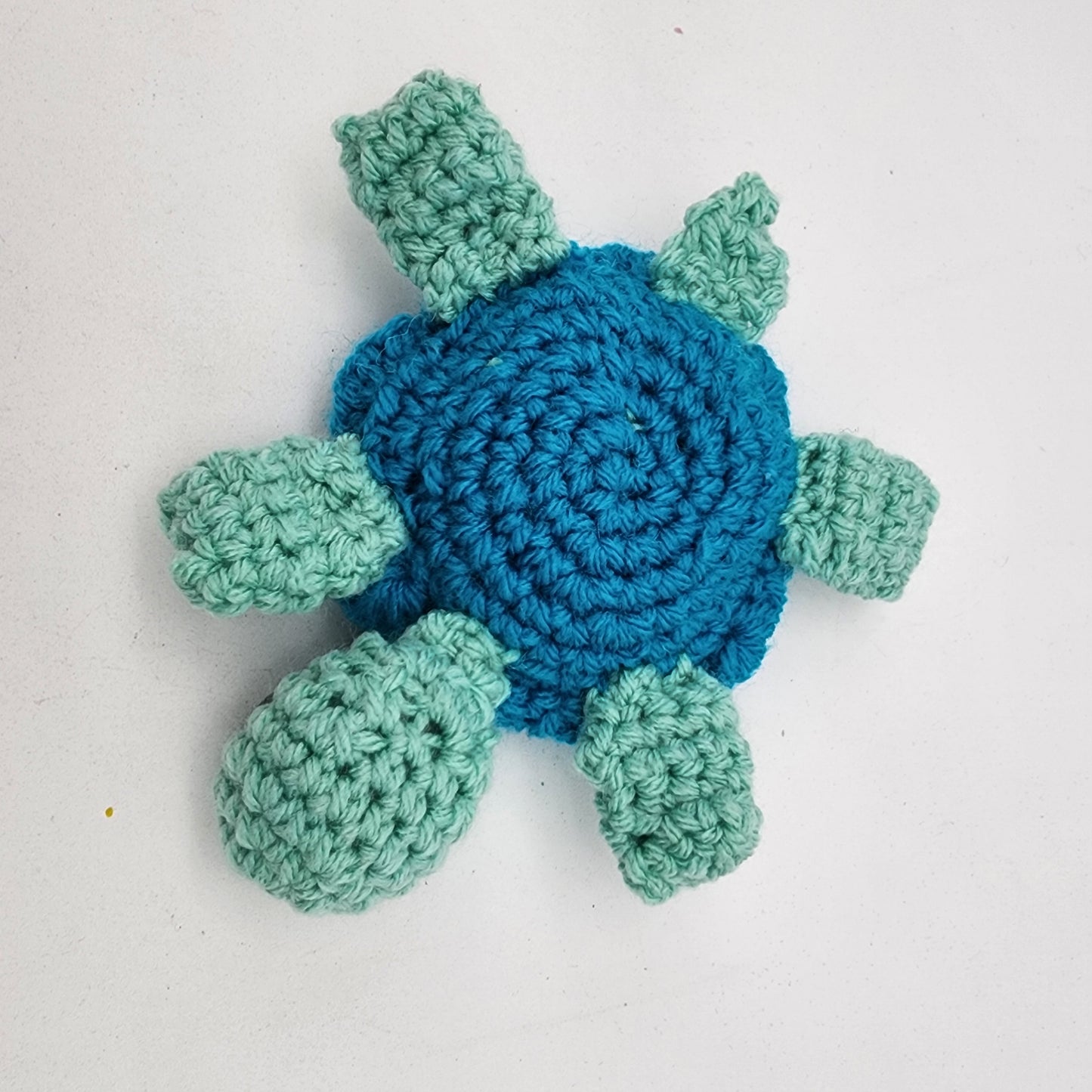 Hand Crocheted Turtle Green Blue Daisy