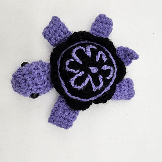 Hand Crocheted Turtle Purple and Black Daisy