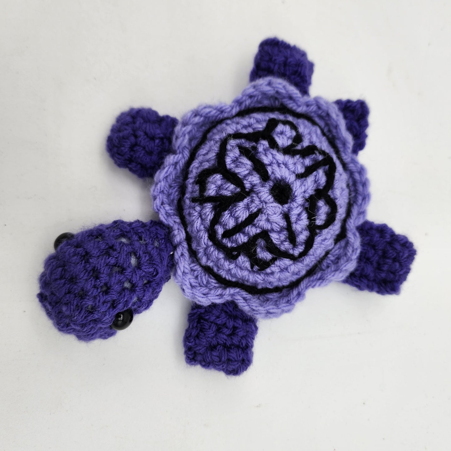 Hand Crocheted Turtle Purple with Black Daisy