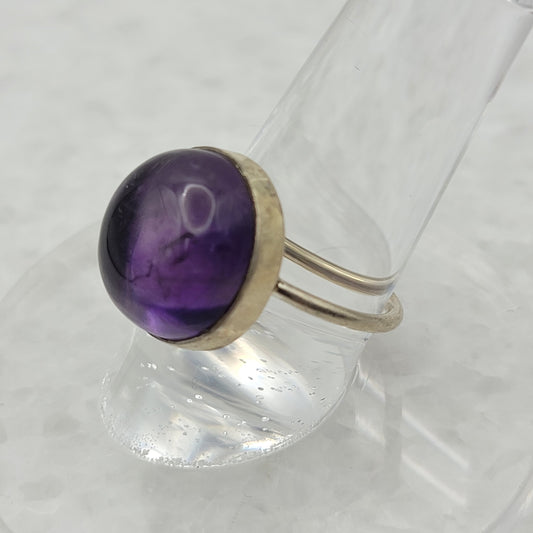 Large Round Amethyst Sterling Silver Ring Size 6.5