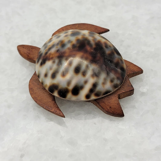 Cowrie Shell Wood Sea Turtle Magnet