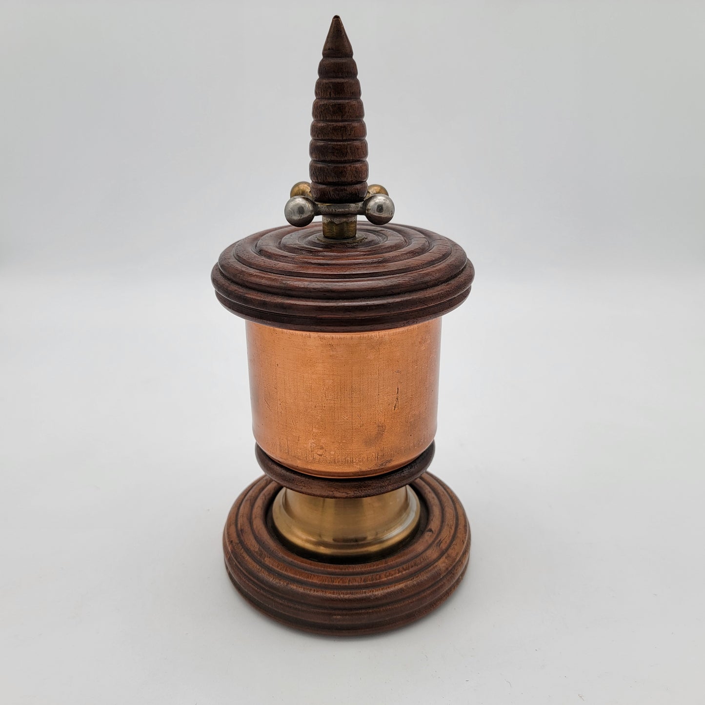 Antique Copper and Wood Tobacco Jar