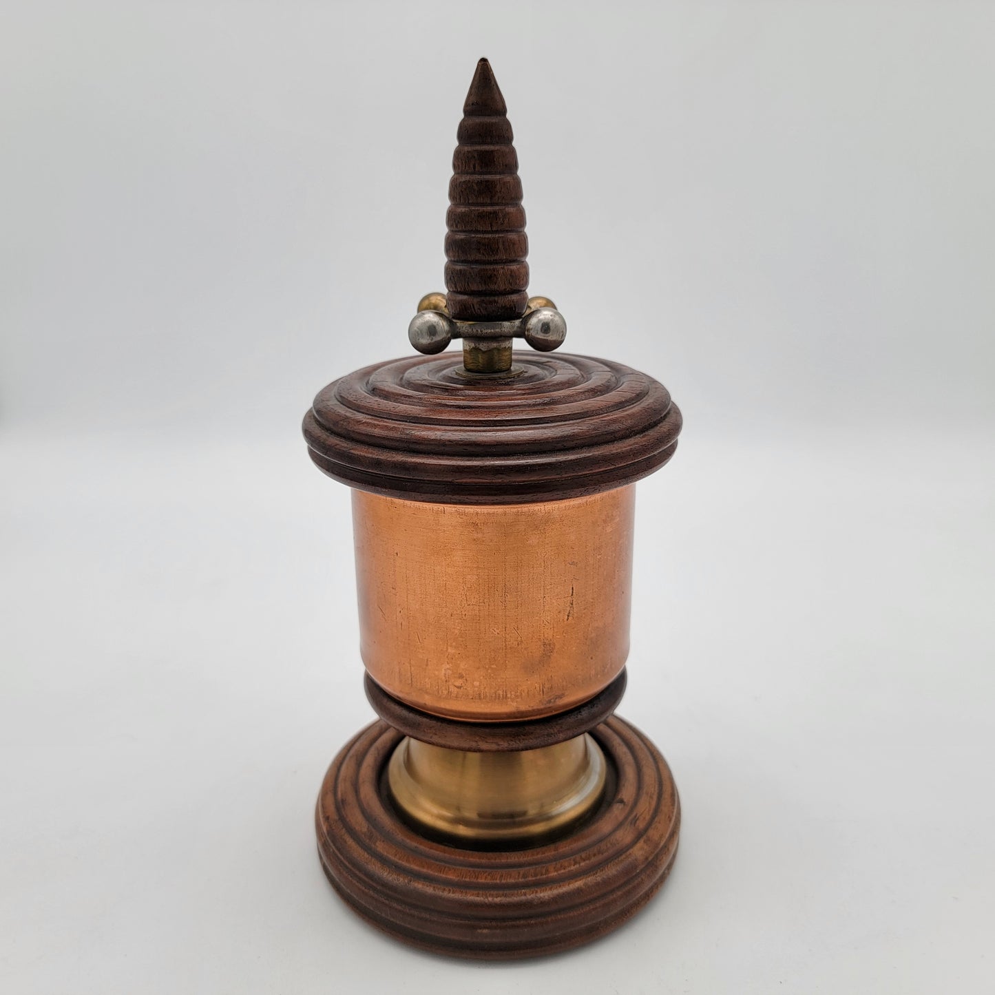 Antique Copper and Wood Tobacco Jar