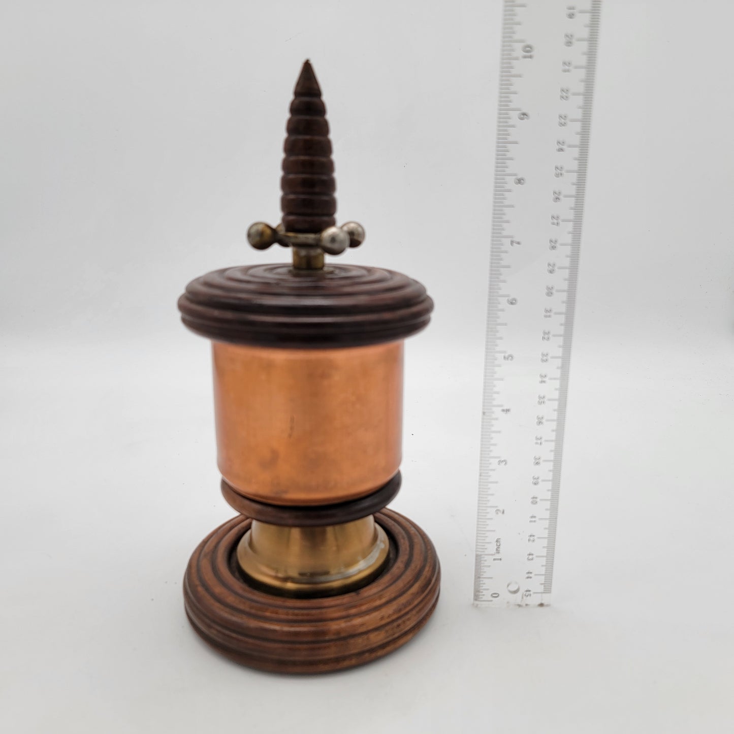 Antique Copper and Wood Tobacco Jar